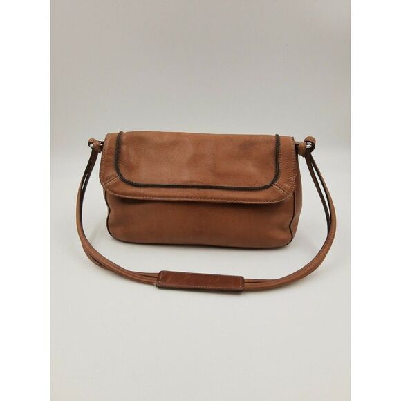 𝅺fossil LIGHT TAN LEATHER STRAP SHOULDER BAG FLAP POCKET MEDIUM VINTAGE - Picture 1 of 12